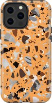 Apple iPhone 13 Pro Max Telefoonhoesje - Extra Stevig Hoesje - 2 lagen bescherming - Met Marmerprint - Terrazzo - Oranje
