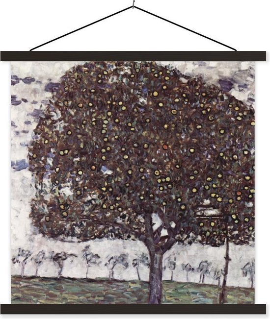 Posterhanger incl. Poster - Schoolplaat - Apple Tree II - Gustav Klimt - 90x90 cm - Zwarte latten