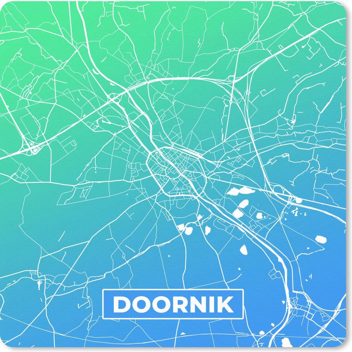 Muismat 30x30 cm - Mousepad Stadskaart - Doornik - Blauw - België - Muismatten