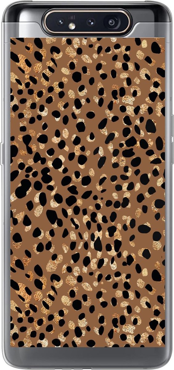Telefoonhoesje Geschikt voor Samsung Galaxy A80 hoesje - Dierenprint - Luxe - Goud - Bruin - Siliconen Telefoonhoesje Telefoonhoesje