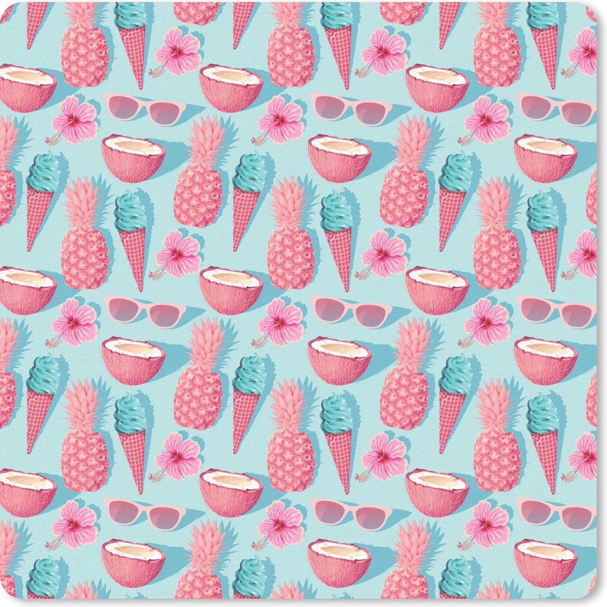 Muismat 30x30 cm - Mousepad Zomer - IJs - Fruit - Roze - Muismatten