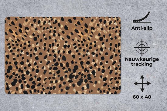 Bureau onderlegger - Muismat - Bureau mat - Dierenprint - Luipaard - Goud - Bruin - 60x40 cm