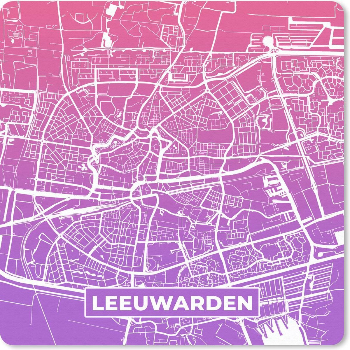 Muismat 30x30 cm - Mousepad Stadskaart - Leeuwarden - Paars - Muismatten