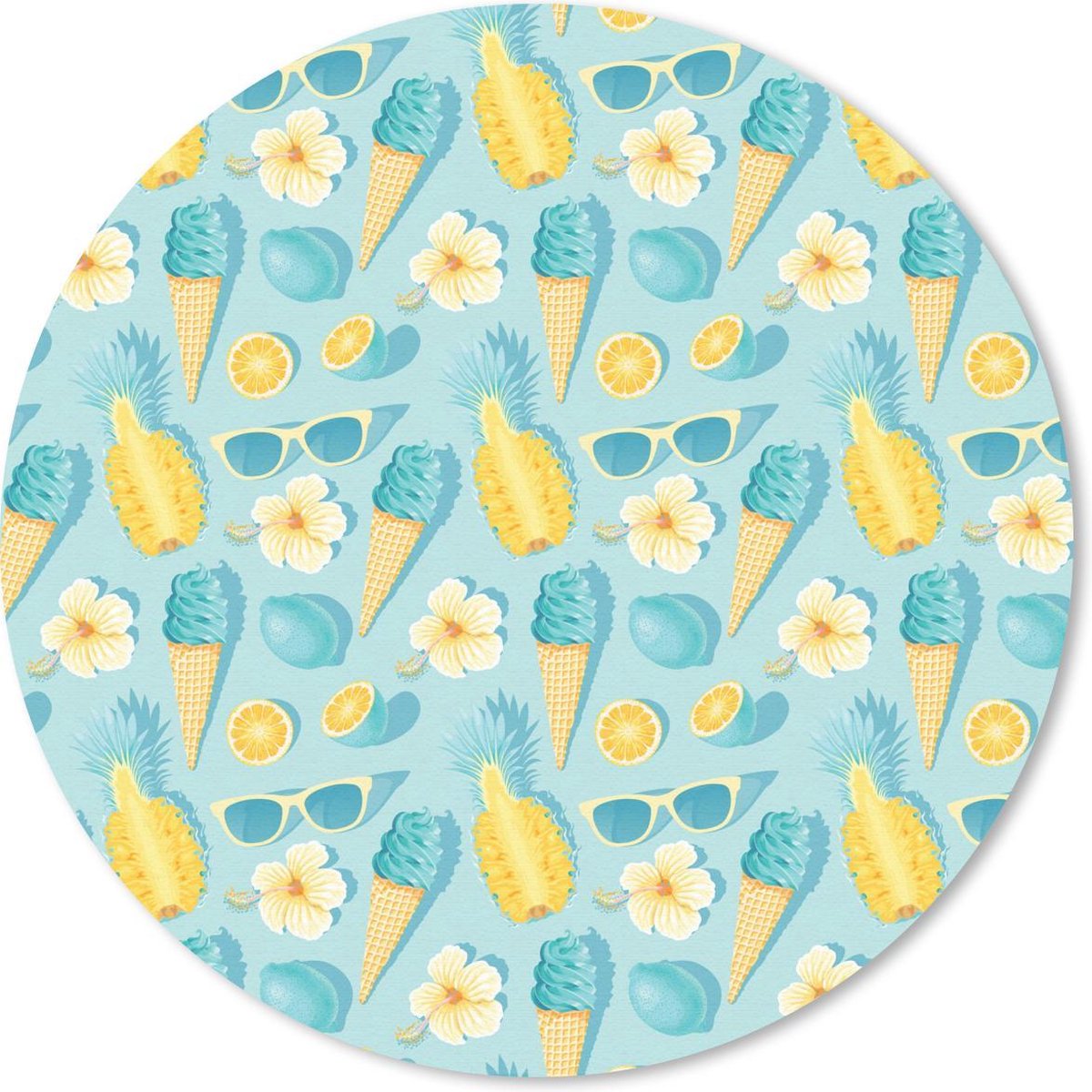 Muismat rond 20x20 cm - Mousepad Zomer - Elementen - Blauw - Patroon - Ronde muismatten
