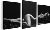 Artaza Canvas Schilderij Drieluik Vrouw Naakt in Bed - Erotiek - Zwart Wit - 120x60 - Foto Op Canvas - Canvas Print