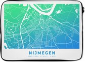 Laptophoes 13 inch - Stadskaart - Nijmegen - Nederland - Blauw - Laptop sleeve - Binnenmaat 32x22,5 cm - Zwarte achterkant