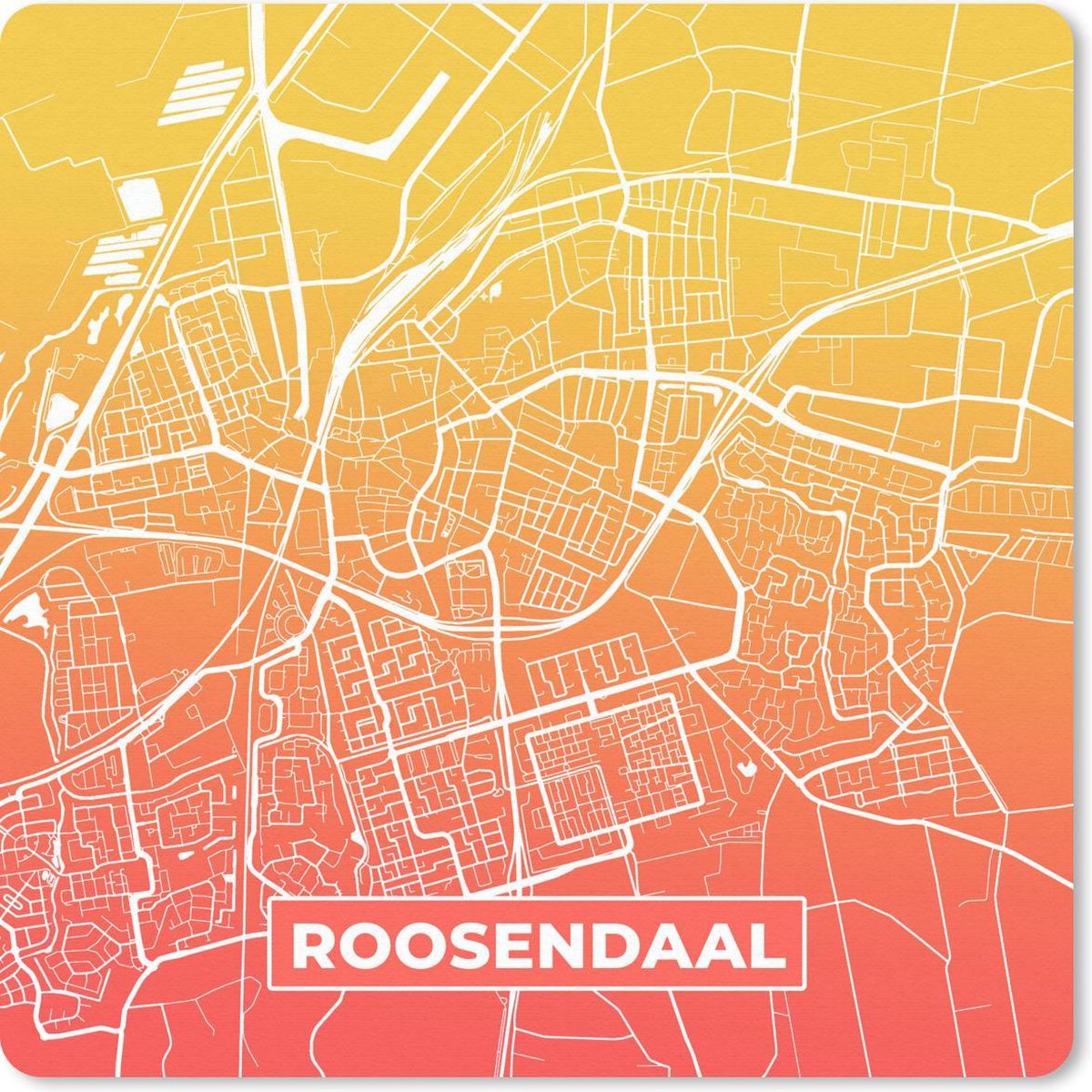 Muismat 30x30 cm - Mousepad Stadskaart - Roosendaal - Oranje - Geel - Muismatten