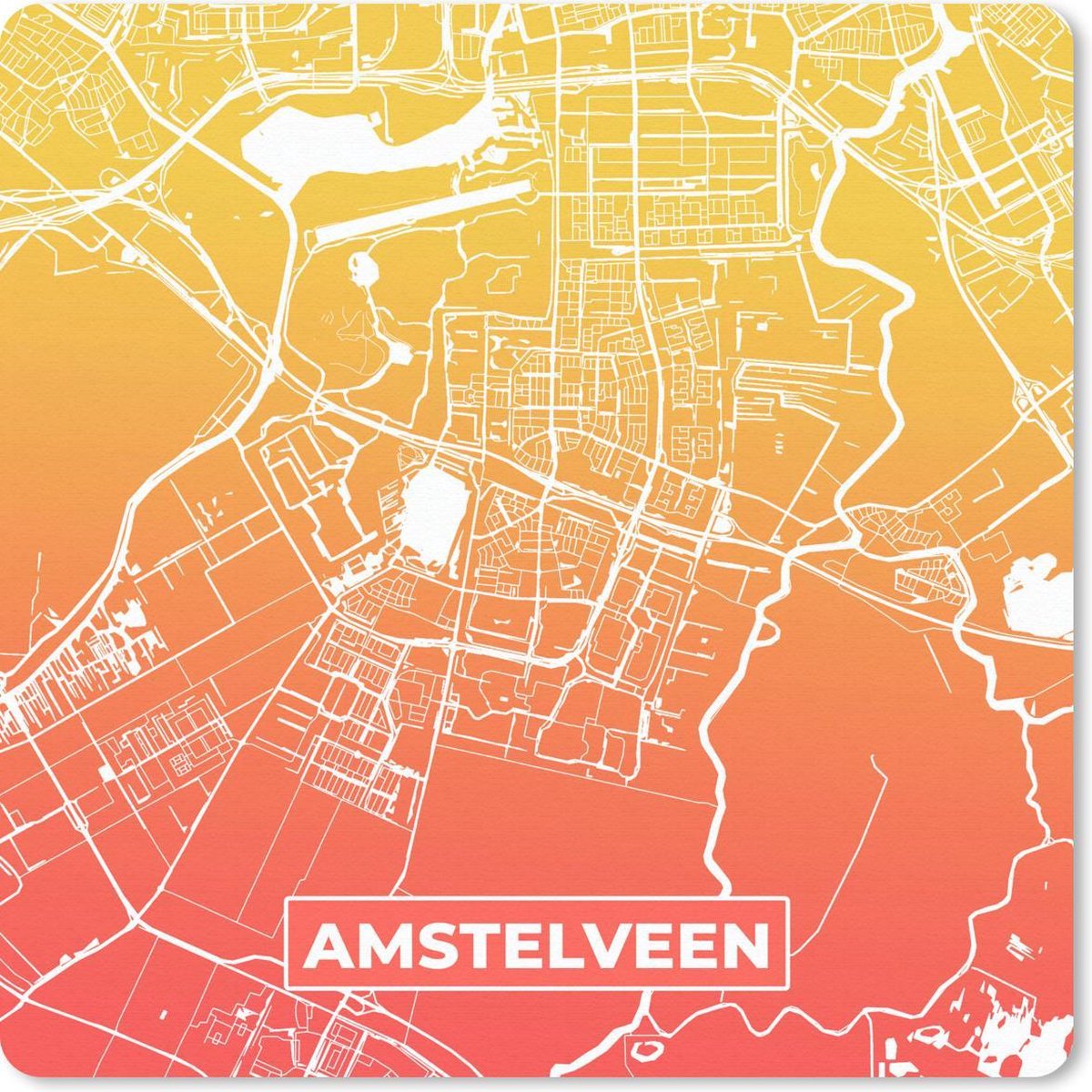 Muismat 20x20 cm - Mousepad Stadskaart - Amstelveen - Geel - Oranje - Muismatten
