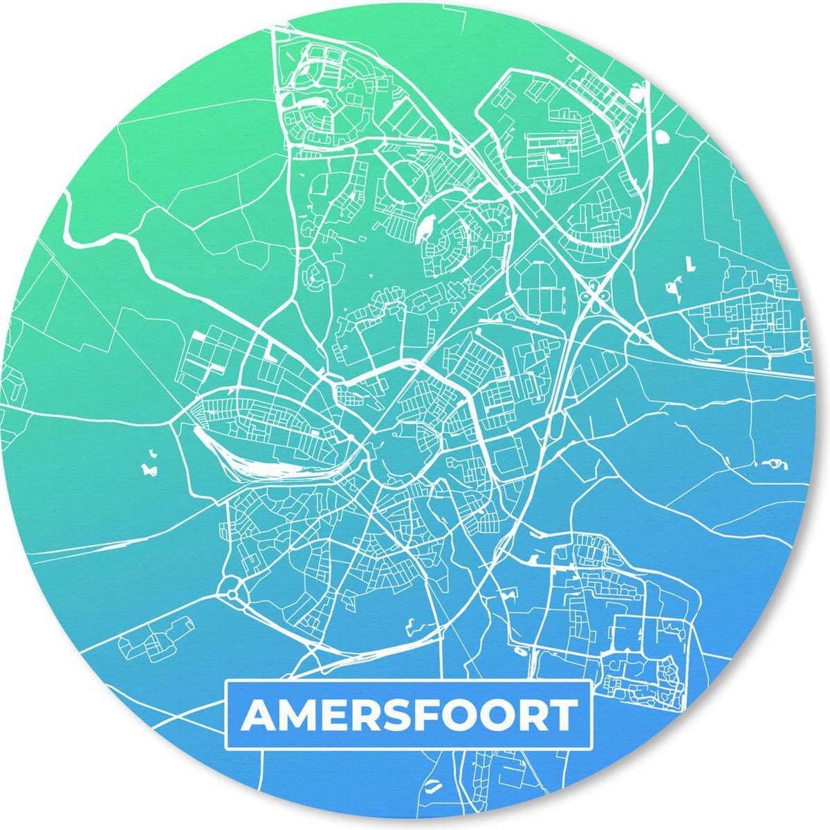 Muismat rond 20x20 cm - Mousepad Stadskaart - Amersfoort - Blauw - Ronde muismatten
