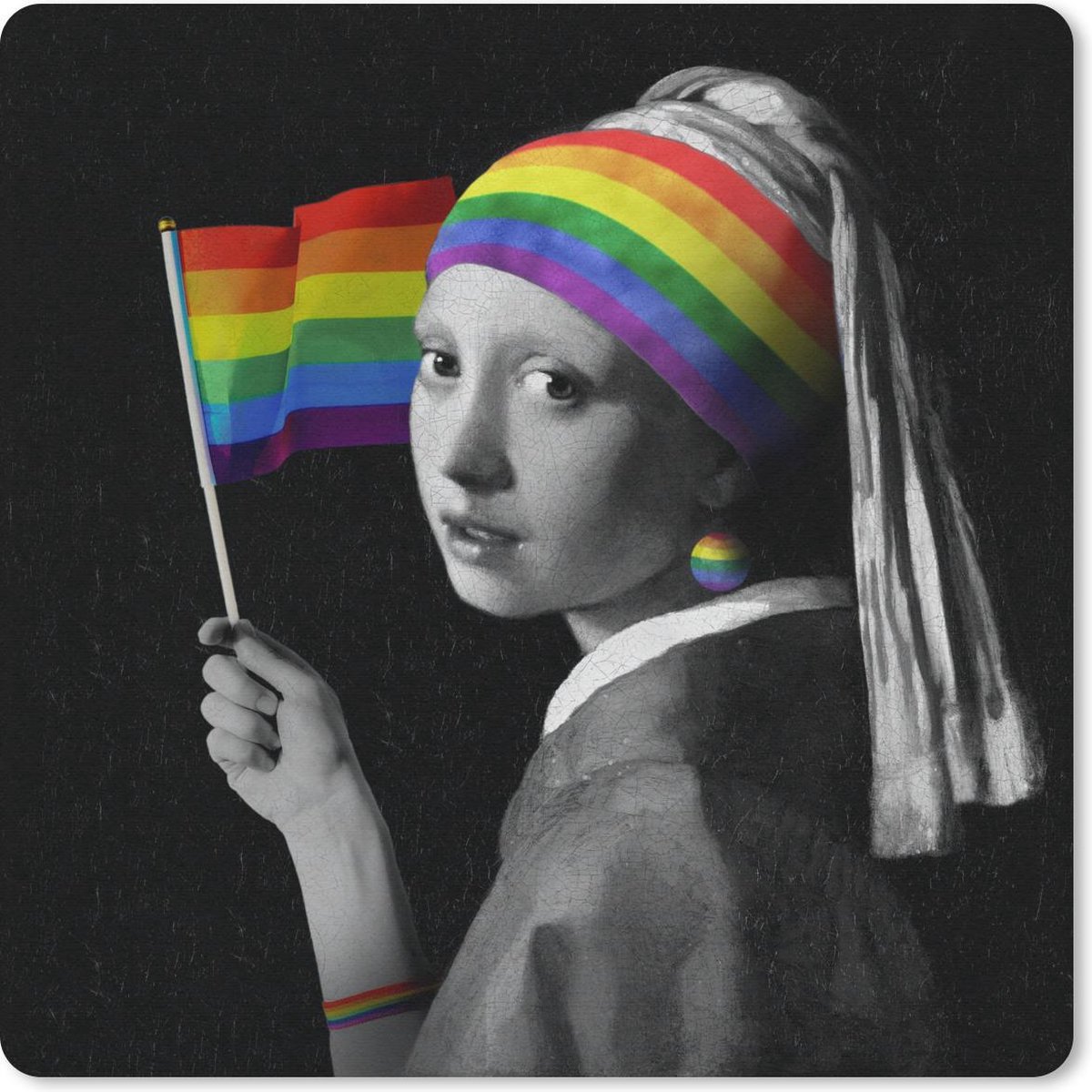 Muismat 30x30 cm - Mousepad Meisje met de parel - Pride Vlag - Regenboog - Muismatten
