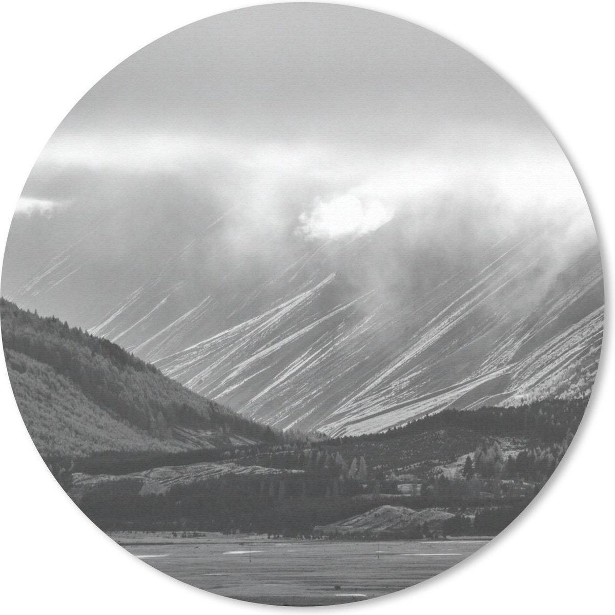 Muismat rond 30x30 cm - Mousepad Nieuw-Zeeland - Berg - Zwart - Wit - Ronde muismatten