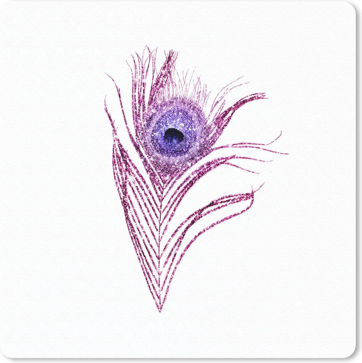 Muismat 20x20 cm - Mousepad Pauwenveren - Paars - Glitter - Muismatten