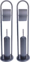 2x stuks toiletborstels met toiletrolhouder navy metaal 80 cm - Badkameraccessoires/benodigdheden - Toiletaccessoires/benodigdheden - Wc-borstels/toiletborstels - Toiletrolhouders
