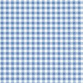 80x Serviettes de table à dîner/déjeuner avec imprimé damier bleu/blanc - Format 33 x 33 cm - 3 épaisseurs