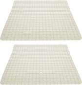 2x stuks creme witte anti-slip badmatten 55 x 55 cm vierkant - Badkuip mat - Grip mat voor in douche of bad