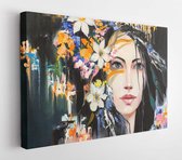 Canvas schilderij - Fantasy portrait of flowering Dryad oil painting  -     341545874 - 40*30 Horizontal