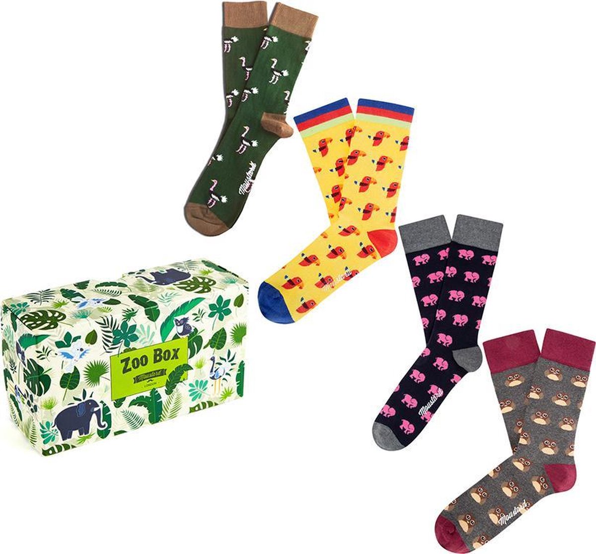 Moustard - sokken - cadeaudoos - zoo animals - giftbox - 4 paar - maat 41-46