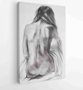 Canvas schilderij - Back of a woman. Pencil training sketch on white paper -  Productnummer 610031942 - 40-30 Vertical