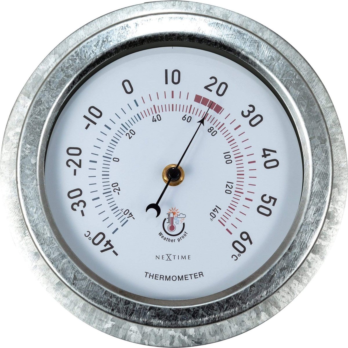 NeXtime Lelie – Thermometer – 22 cm – Metaal – Gegalvaniseerd Zilver – Weerbestendig