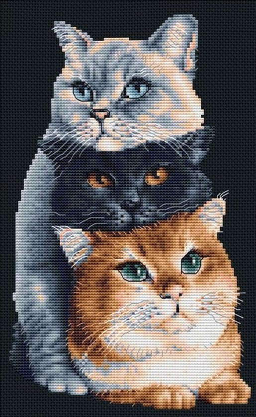 Dutch Stitch Brothers - DIY borduurpakket - DSB015 - Drie katten - Zwart Aida - 26 x 18 cm
