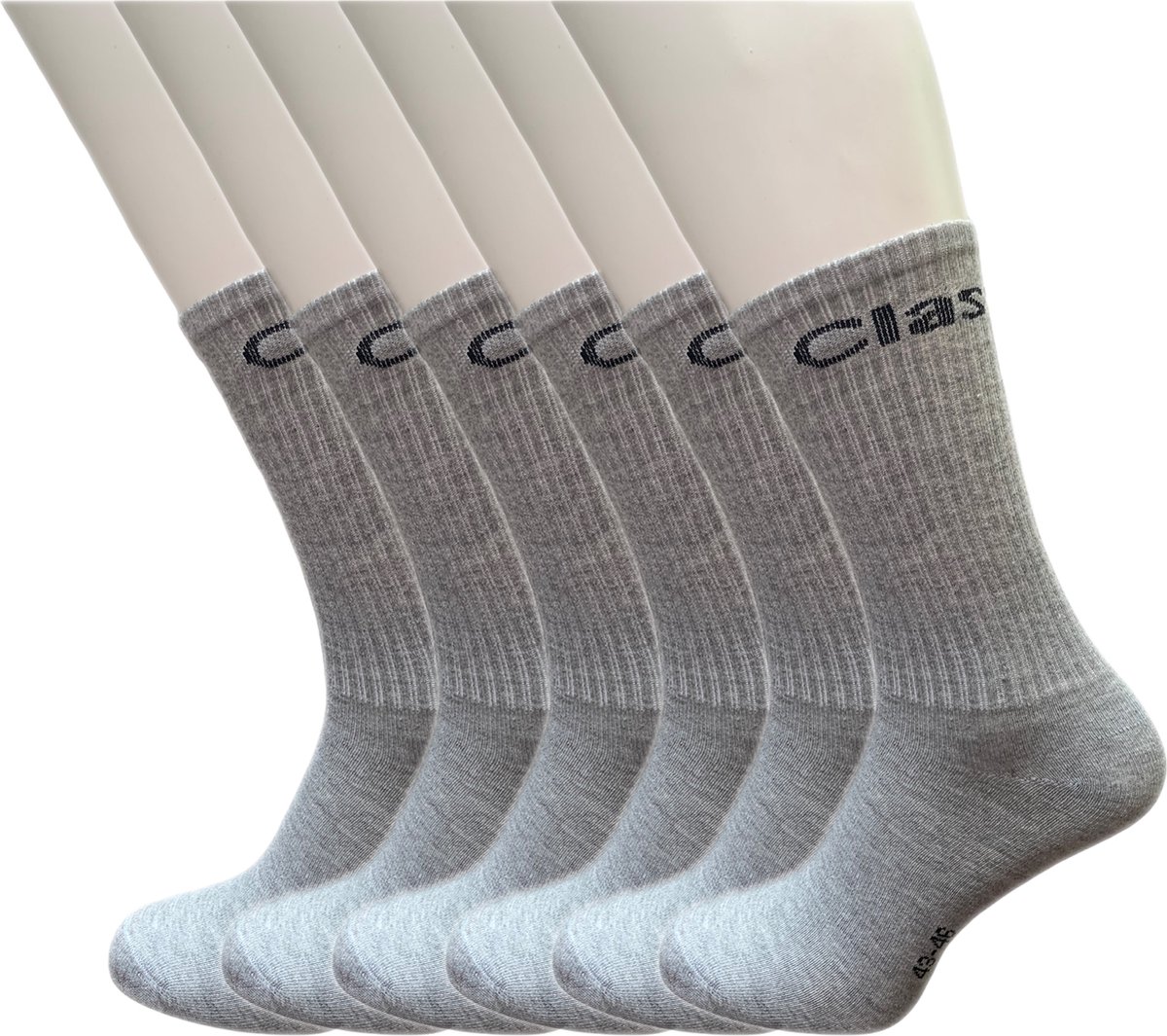 Classinn Crew inn plain geribbelde sokken katoen 12 Paar grijs melange Maat 43-46 met logo