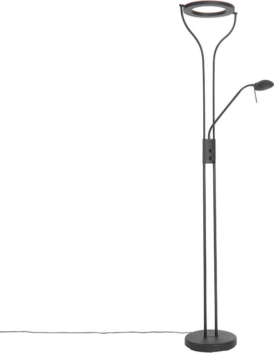 QAZQA - Lampadaire LED Moderne Dimmable | Lampadaire avec Variateur avec liseuse - 1 lumière - H 1950 mm - Zwart - Salon | Chambre à coucher | Cuisine