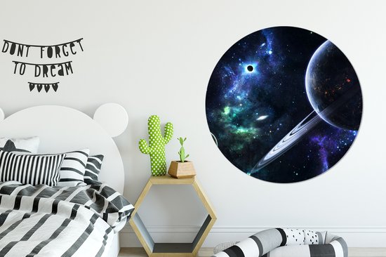 WallCircle - Wandcirkel ⌀ 120 - Kleurrijke afbeelding van de melkweg met planeten - Ronde schilderijen woonkamer - Wandbord rond - Muurdecoratie cirkel - Kamer decoratie binnen - Wanddecoratie muurcirkel - Woonaccessoires XXL