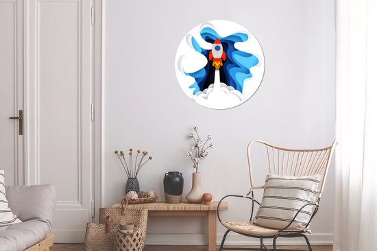 Illustration pour enfants d'un cercle mural fusée aluminium ⌀ 60 cm - impression photo sur cercle mural / cercle vivant / cercle de jardin (décoration murale)