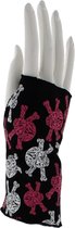 Zac's Alter Ego Vingerloze handschoenen Short with Pink & White Coloured Skull & Crossbones Zwart/Roze