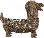 Clayre & Eef Decoratie Beeld Hond 32*17*30 cm Bruin Rotan Plantenhouder