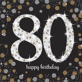 32x stuks 80 jaar verjaardag feest servetten zwart met confetti print 33 x 33 cm - Wegwerp servetjes