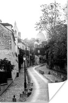 Poster Wandelpad langs de huizen van Parijs - zwart wit - 40x60 cm
