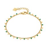 Twice As Nice Armband in goudkleurig edelstaal, groene en goudkleurige rondjes 17 cm+3 cm