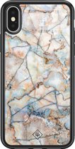 iPhone X/XS hoesje glass - Marmer bruin blauw | Apple iPhone Xs case | Hardcase backcover zwart