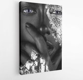 Canvas schilderij - Fashion portrait of a dark-skinned girl with silver foil make-up. Beauty face-  329953016 - 40-30 Vertical