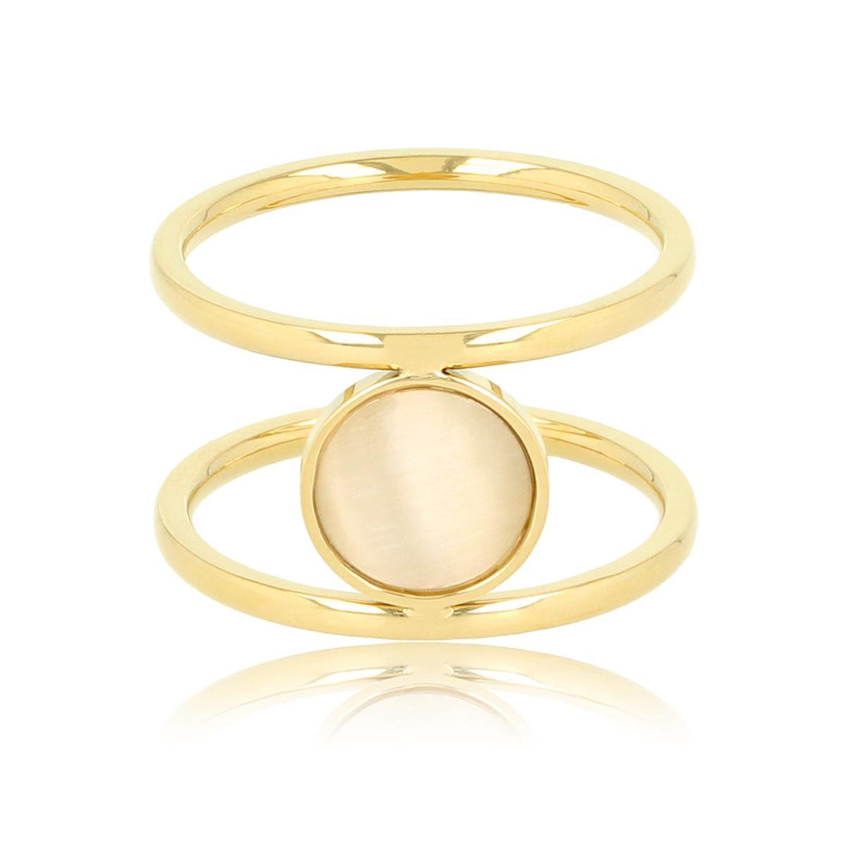 My Bendel - Dubbele ring- goud - met witte cateye steen - Unieke ring met mooie cateye steen - Met luxe cadeauverpakking
