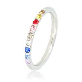 My Bendel - Aanschuifring -zilver- met gekleurde zrikonia steentjes - Smalle - kleurrijke ring met zirkonia steentjes - Met luxe cadeauverpakking