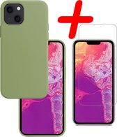 Hoes Geschikt voor iPhone 13 Mini Hoesje Siliconen Back Cover Case Met Screenprotector - Hoesje Geschikt voor iPhone 13 Mini Hoes Cover Hoesje - Groen