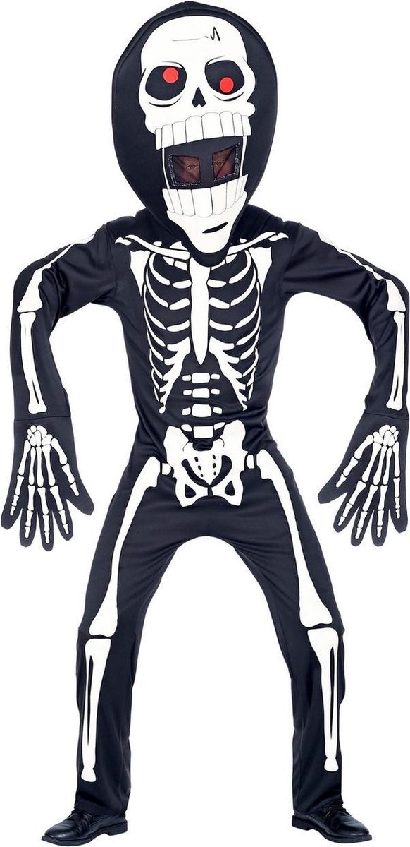Afbeelding van product Widmann  Skelet met extra groot hoofd kind - kostuum | 128  - maat 128