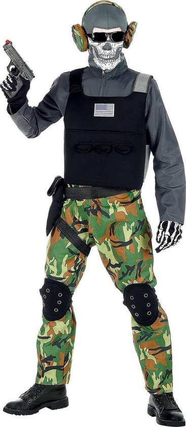 Widmann - Leger & Oorlog Kostuum - Zombie Soldaat Eeuwige Slagvelden Groen Camouflage - Jongen - Groen, Zwart, Grijs - Maat 140 - Halloween - Verkleedkleding