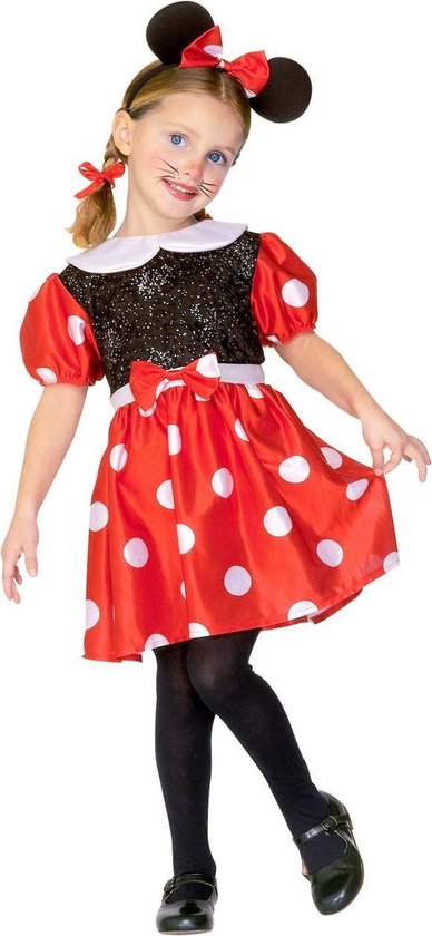 Widmann - Mickey & Minnie Mouse Kostuum - Mooie Minnie Tekenfilm Muis - Meisje - rood,zwart,wit / beige - Maat 116 - Carnavalskleding - Verkleedkleding