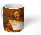 Mok - Koffiemok - Jakob worstelend met een engel - Schilderij van Rembrandt van Rijn - Mokken - 350 ML - Beker - Koffiemokken - Theemok