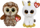 Ty - Knuffel - Beanie Buddy - Percy Owl & Pegasus Unicorn