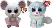 Ty - Knuffel - Beanie Buddy - Nina Mouse & Opal Cat