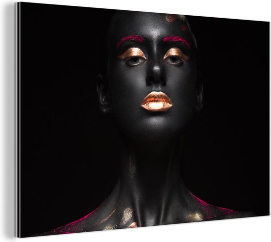 Décoration murale Métal - Peinture Aluminium - Femme - Or - Zwart - 180x120 cm