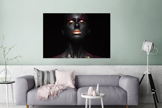 Décoration murale Métal - Peinture Aluminium - Femme - Or - Zwart - 180x120 cm