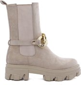WELOVESHOES® Chelsea boots met Hak - Suedine - Beige - Maat 39