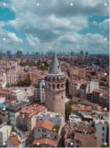 Luchtfoto van de Galatatoren en skyline van Istanbul - Foto op Tuinposter - 60 x 80 cm
