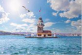 Leandertoren (Kiz Kulesi) in de Bosporus in Istanbul - Foto op Tuinposter - 60 x 40 cm