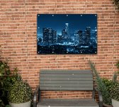 Skyline van nachtelijk Los Angeles City Center - Foto op Tuinposter - 150 x 100 cm